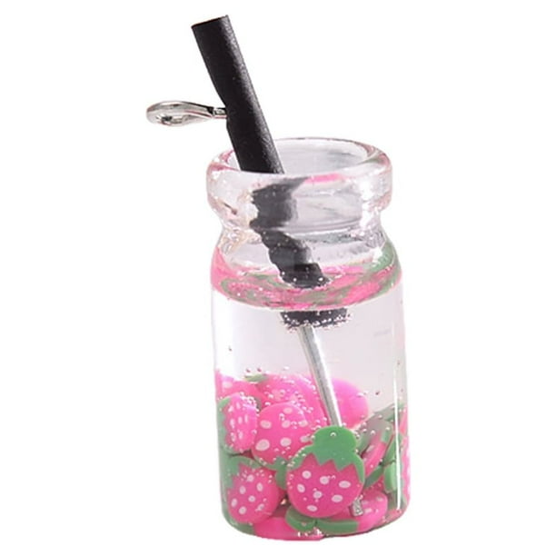Wosthever Llavero multiusos Mini dijes forma de fruta llavero con etiqueta botellas de resina colgante fresa mujer accesorio llavero Artesanía