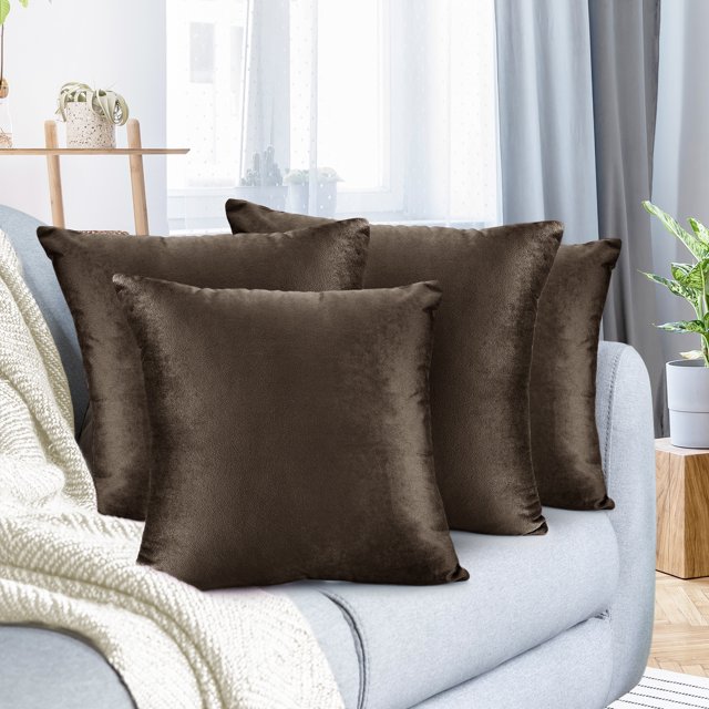 Lot de 4 Housses de Coussin en Velours Décoratives, Douces, Carrées, 16 Pouces x 16 Pouces