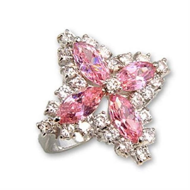 Bague en Laiton Rhodié avec AAA Grade CZ&44; Rose - Taille 8