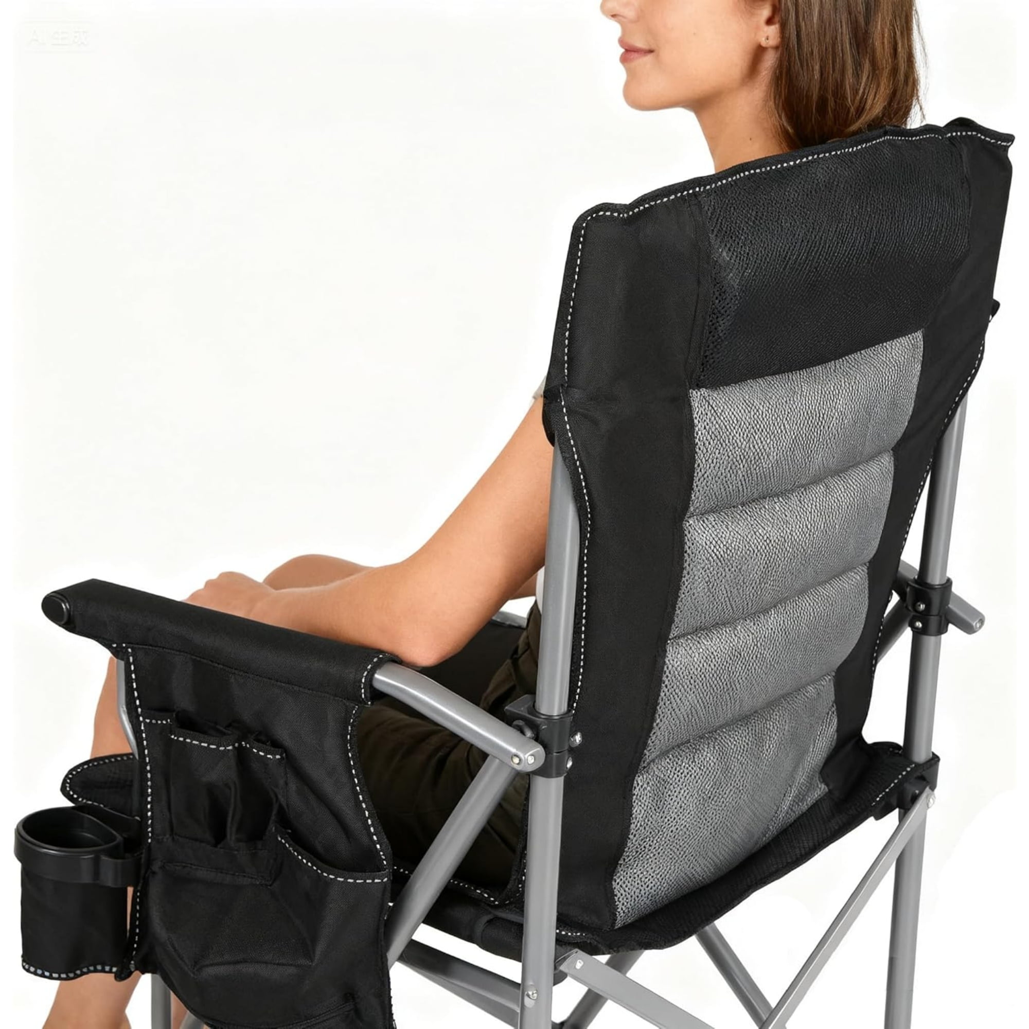 REDCAMP Extra Tall Folding Chairs for Adults 330lbs, Portable Bar Height Foldable Director Chairs for Camping Outside, Comfortable with Makeup Pocket, High Back and Footrest, Black