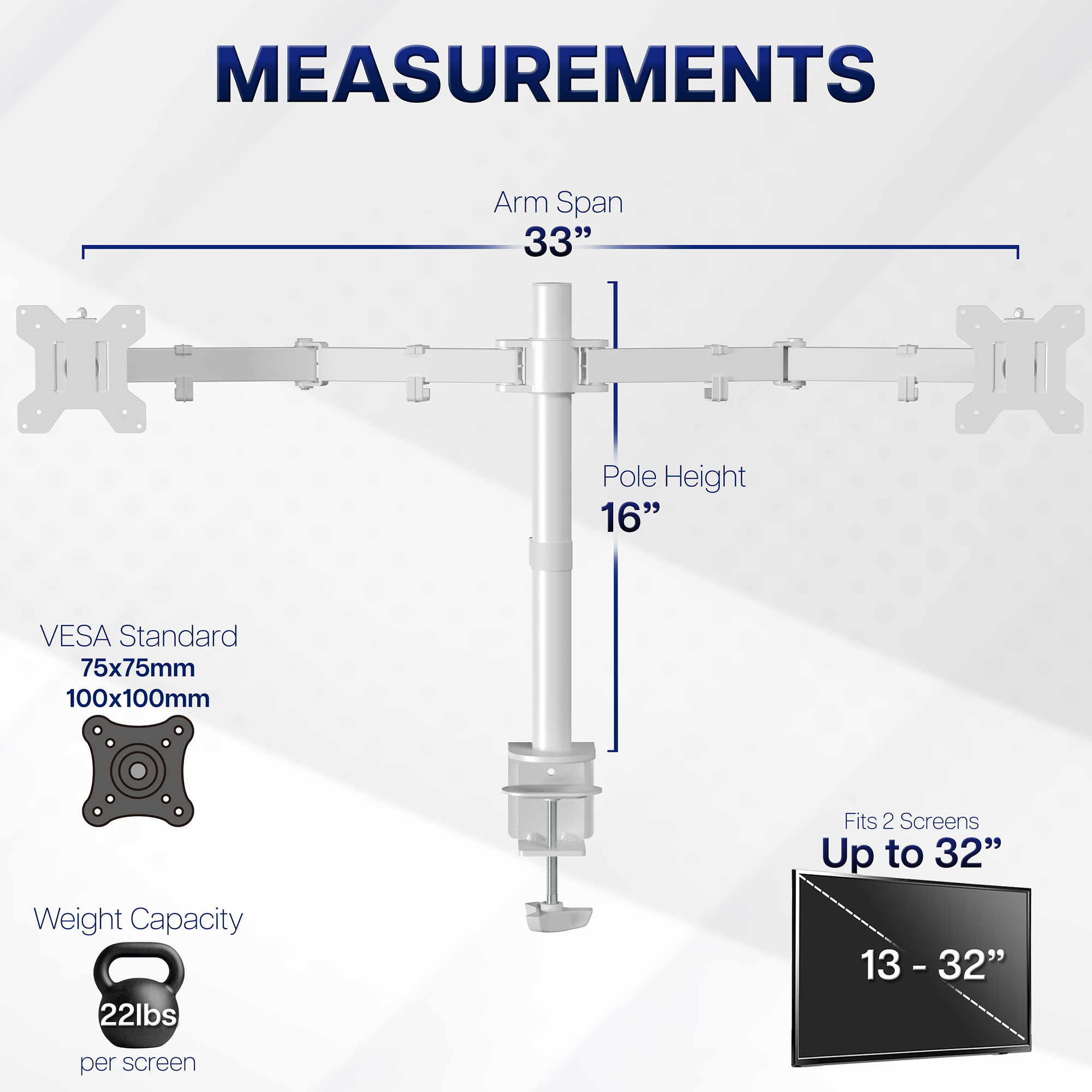 VIVO White Dual Monitor Desk Mount Adjustable Stand, Fits Screens up to 32"