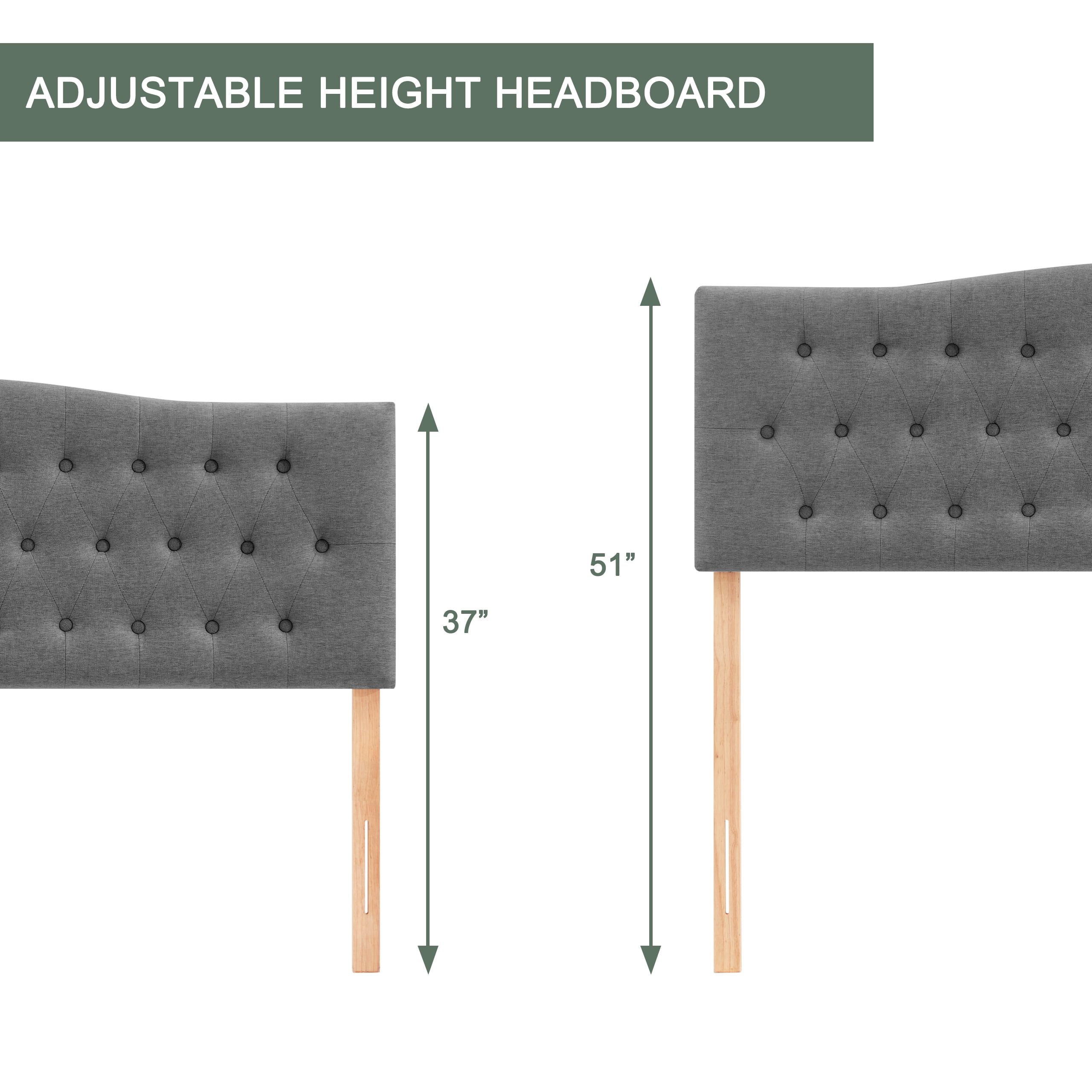 Weture Tufted Upholstered Headboard King Size , Adjustable Height, Gray