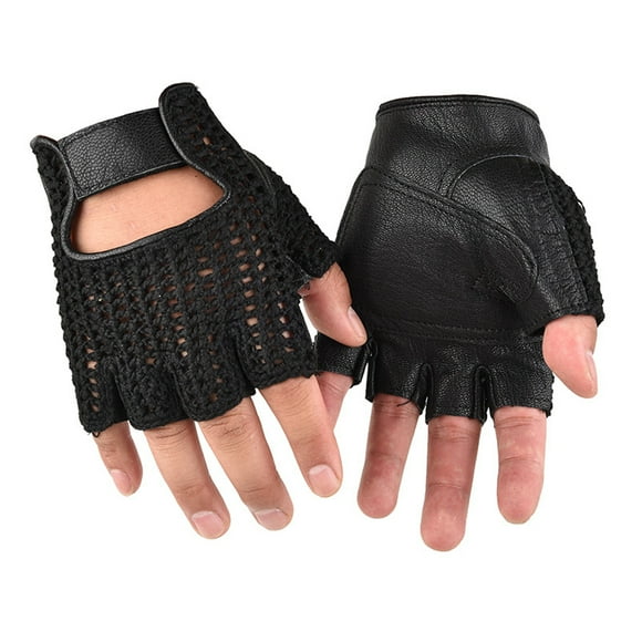 Decodeary Premium Leather Golf Gloves Anti-slip Sweat-absorbing Open Finger Cycling Fingerless Multifunctional - Ideal for Fitness black
