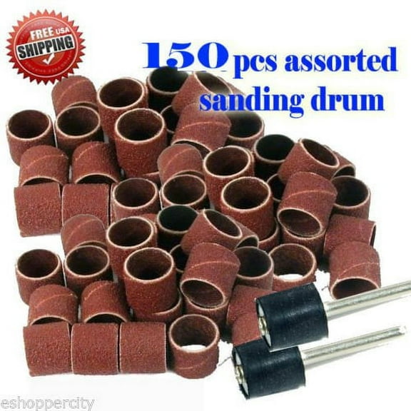MTP ®150 Pc 2 Mandrel Assorted Rotary Tool Sanding Drum 1/2" X 1/2" , 60 , 120 , 240 Grits Rotary Tool Suit for Dremel 445 432 408 3000 4000 8220-2/28 395 7700-1/15 4000 3/34 Chicago