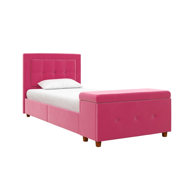 DHP Davina Upholstered Twin Bed with Storage Chest in Pink Velvet