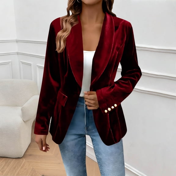 RRMuAzgs Velvet Blazers Jackets for Women Business Casual Long Sleeve 1 Button Suit Jacket Solid Color Work Office Cardigan