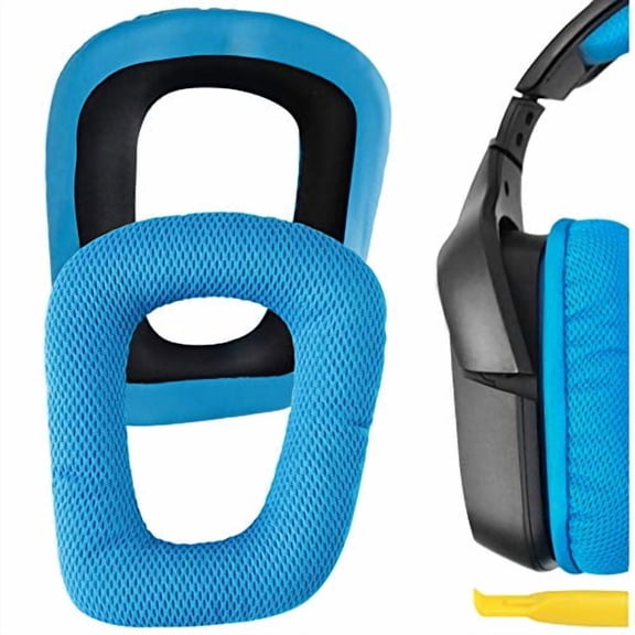 Geekria QuickFit Mesh Fabric Replacement Ear Pads for Logitech G930, G430, G432, G332, G35, F450 Headphones Ear Cushions, Repair Parts (Blue)