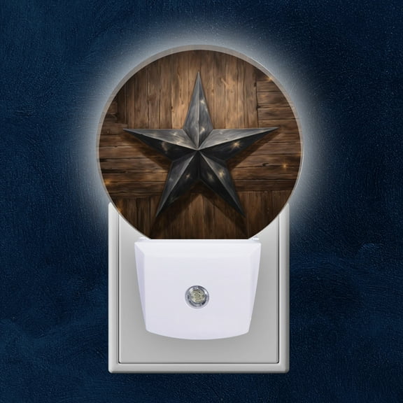 Night Light Plug into Wall,Dusk to Dawn Sensor Auto-On/Off for Bathroom, Hallway,Kids Room-Rustic Wooden Wall With Old Weathered Black Star