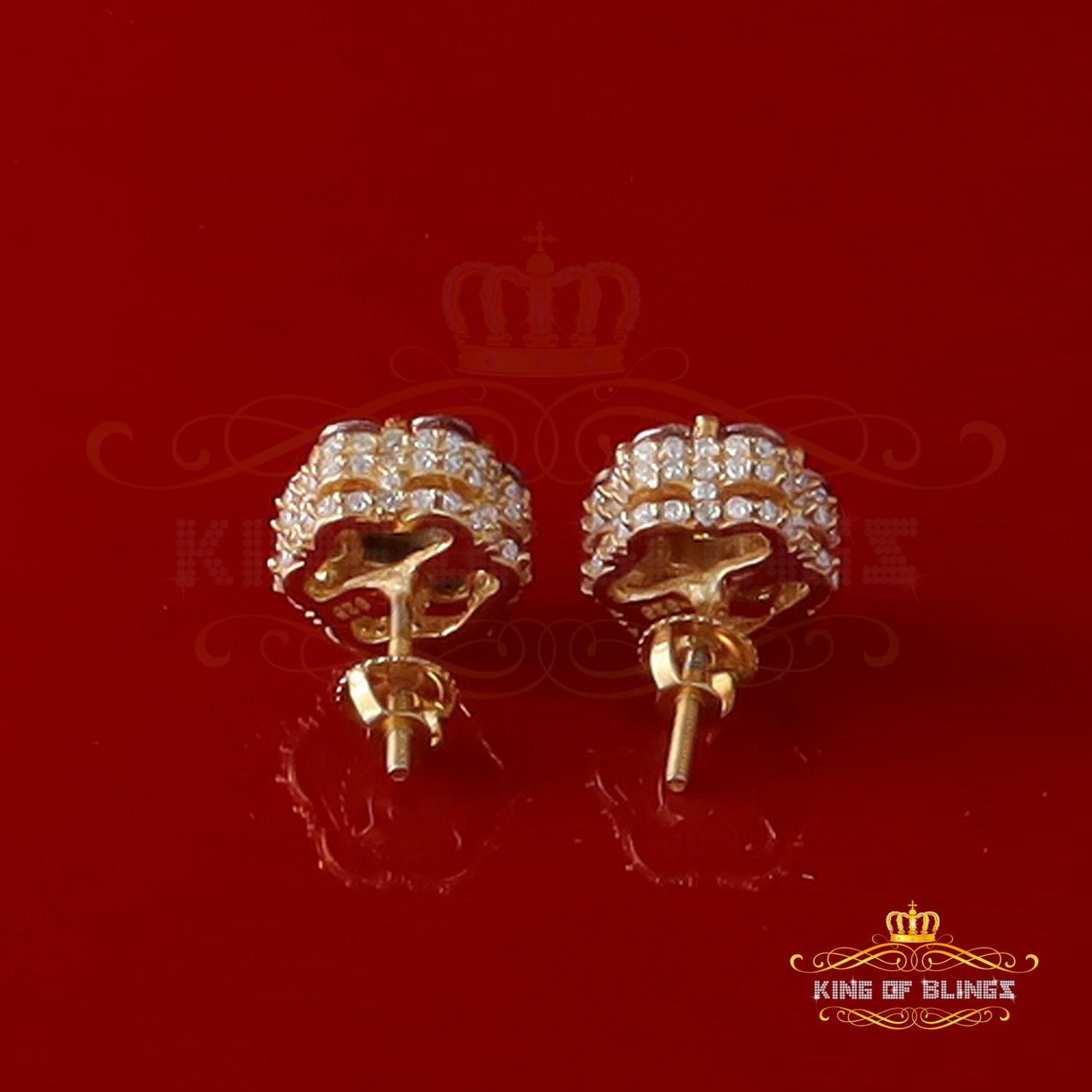 King of Bling's Men/Women's 925 Silver Yellow 2.50ct VVS D Pink Moissanite Floral Stud Earrings