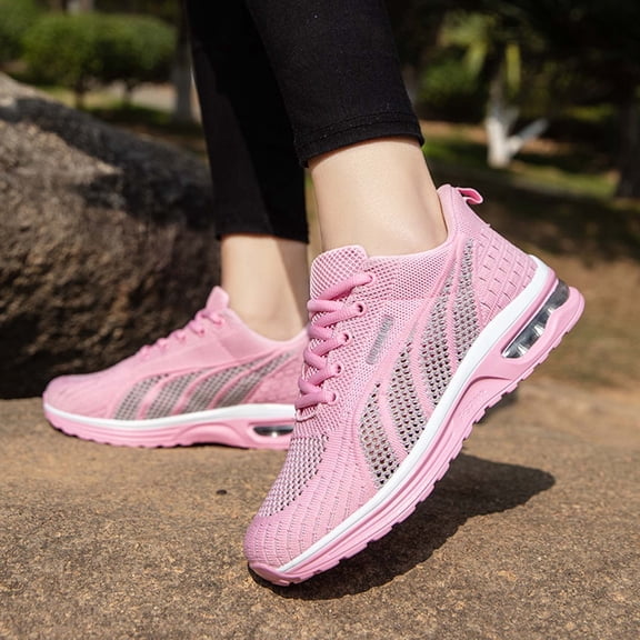 KANG Fashion Women's Two-Tone Mesh Lace-Up Sneakers, Breathable Lightweight Running Shoes, Comfortable Casual Walking Athletic Footwear Pink 35