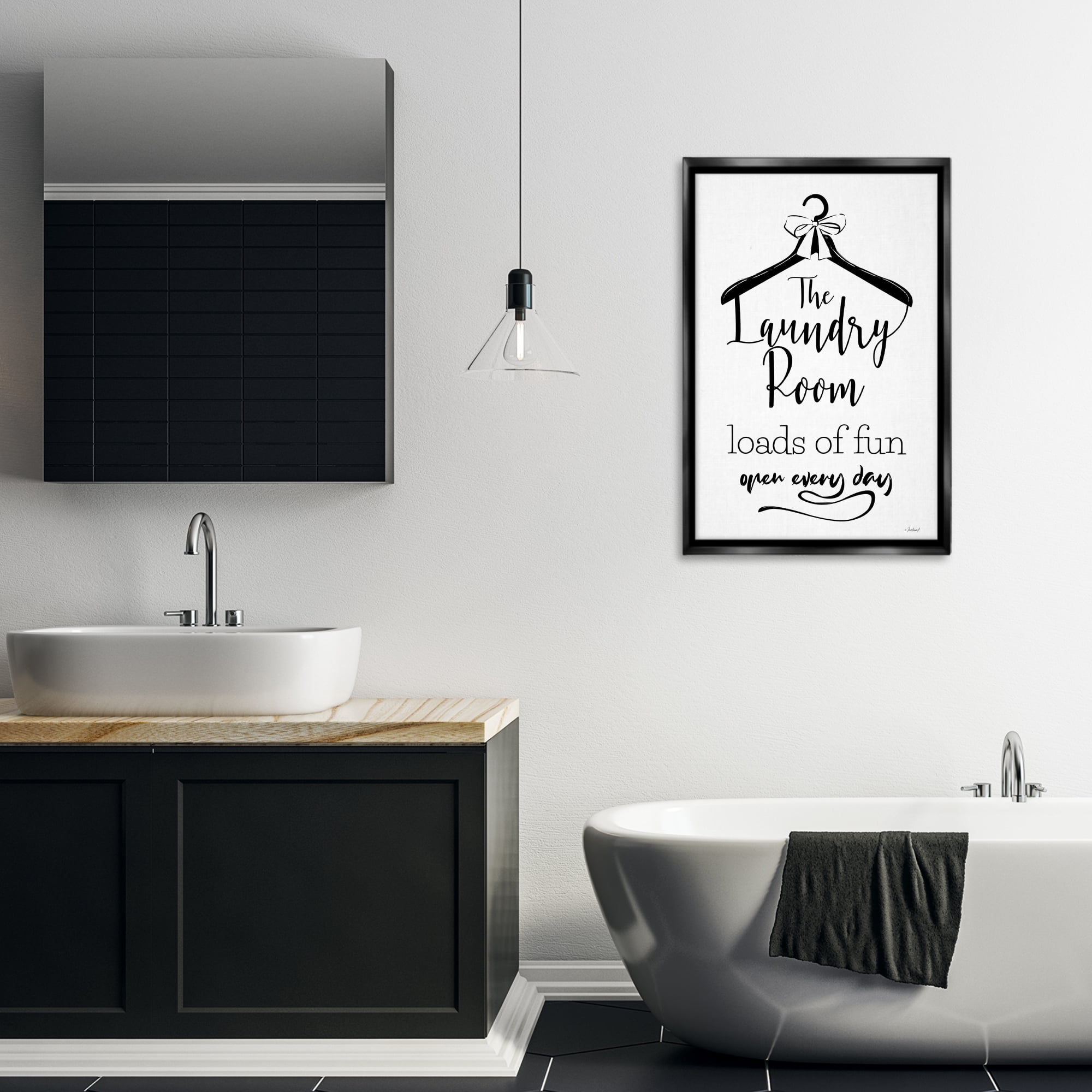 Stupell Industries Laundry Room with Hanger Bath & Laundry Painting Black Floater Framed Canvas Art Print Wall Art, 21 x 31