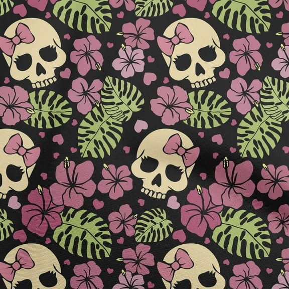 oneOone Polyester Spandex Black Fabric Skull Fabric For Sewing Printed Craft Fabric By The Yard 56 Inch Wide-aA