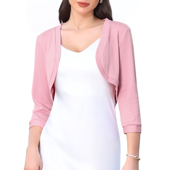 DARING DIVA Women's 3/4 Sleeve Cropped Open Front Cardigan Sweaters XS Pink