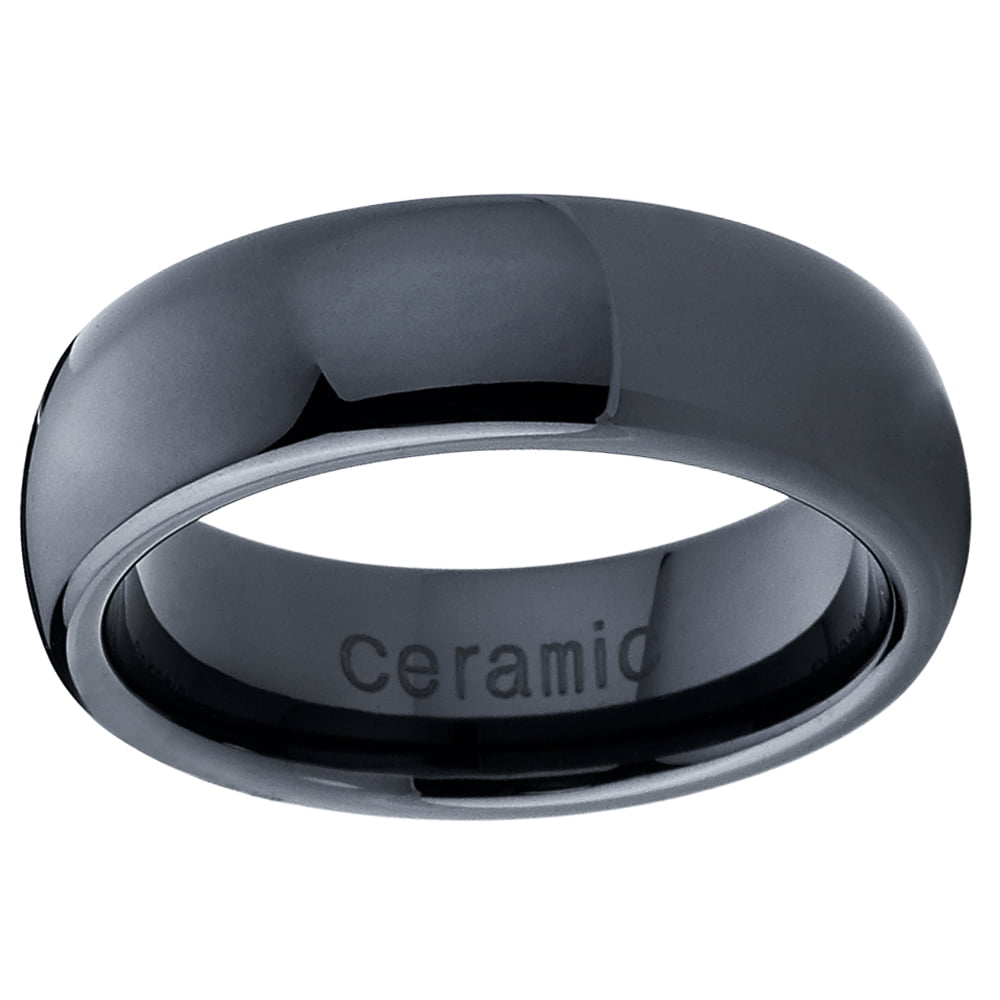 Black Dome Ceramic Men's Women's Unisex Wedding Band Engagement Ring 7mm Sizes 5-15