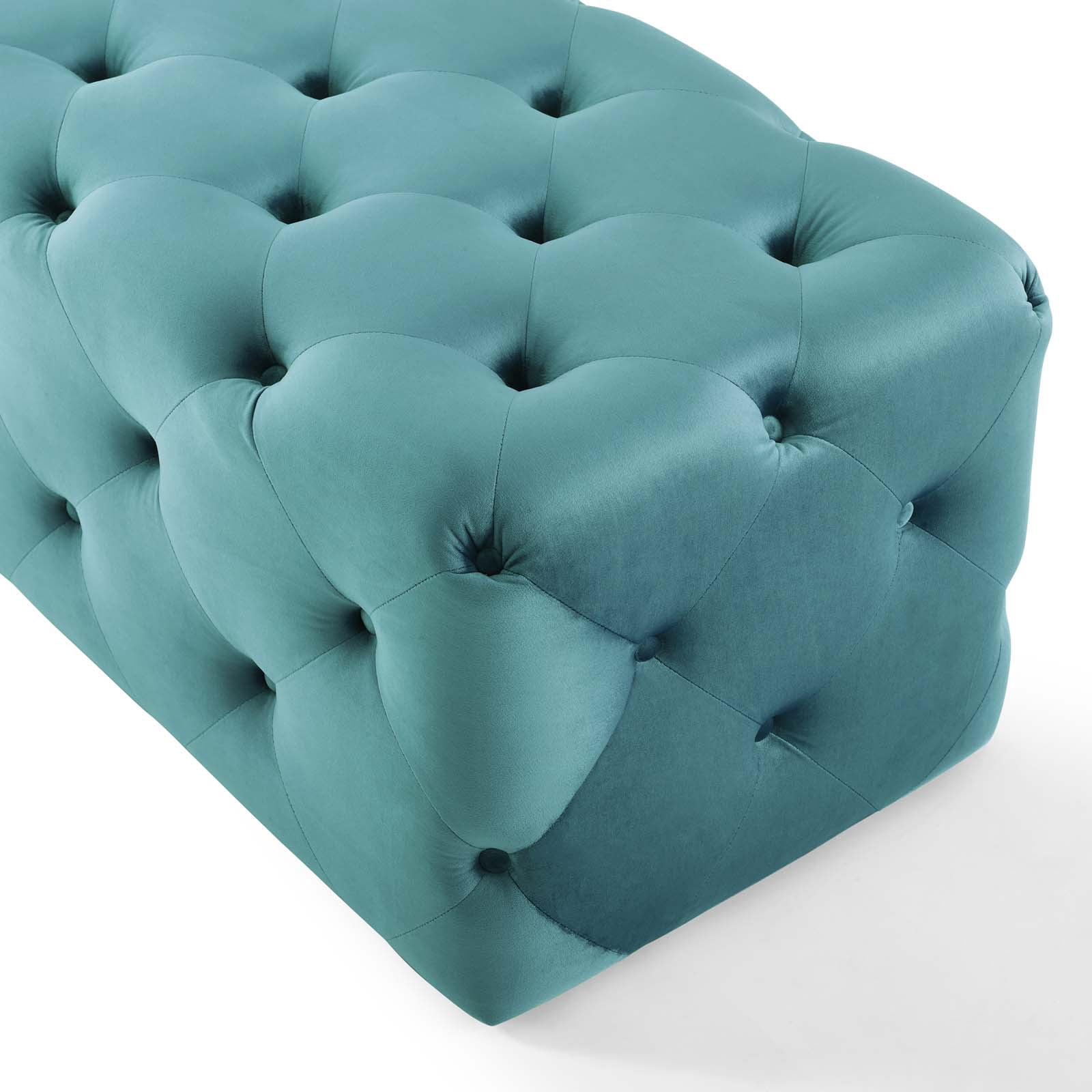 Modway Amour 48" Tufted Button Entryway Performance Velvet Bench in Sea Blue