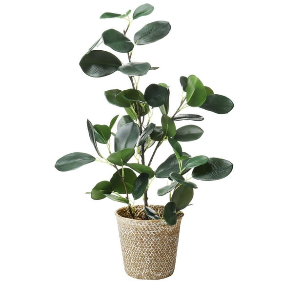 SAROSORA Arbre de Ficus Artificiel Plantes Artificielles en Pot Tressé Hauteur 20 Pouces pour Décoration de Salon Intérieur Bureau à Domicile Style Ins (Vert, 1)