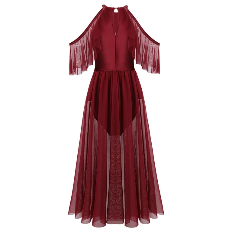 IBTOM CASTLE Women Lyrical Dance Dress Shiny Criss Cross Spaghetti Strap  Full Circle Mesh Tulle Long Dress with Brooch Pin M Wine Red - Walmart.com