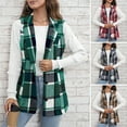 thumbnail image 2 of Fall Spring Women Vest Coat Plaid Printing Turn-down Collar Sleeveless Button Down Warm Mid Length Retro Waistcoat Daily Wear Jacket, 2 of 8