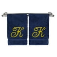 thumbnail image 2 of Monogrammed Hand Towel, Personalized Gift, 16 x 30 Inches - Set of 2 - Gold Embroidered Towel - Extra Absorbent 100% Turkish Cotton - Soft Terry Finish - for Bathroom, Kitchen and Spa - Script K Navy, 2 of 3