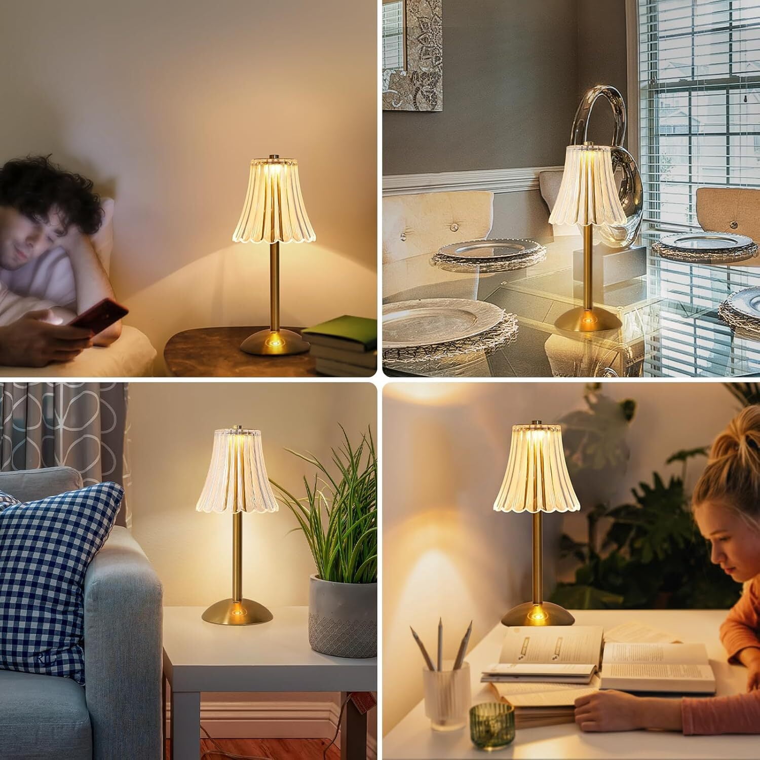 Touch Cordless Table Lamp, Dimmable Crystal Lamp, Battery Operated Light, Lamp for Bedroom Living Room Bathroom Hotel Bar