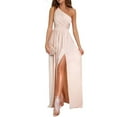 thumbnail image 2 of Womens One Shoulder Maxi Dress Solid Color Spilt Side Hem Long Sundress Slim Sleeveless Tunic Pleated Party Dresses, 2 of 9