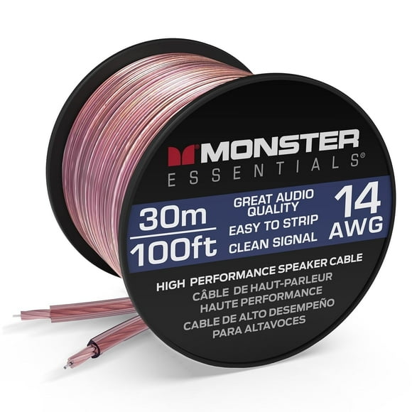 Monster Cable de Altavoz de Aluminio con Revestimiento de Cobre de Calibre 14 - 100 Pies para Audio Del Hogar y Del Automóvil
