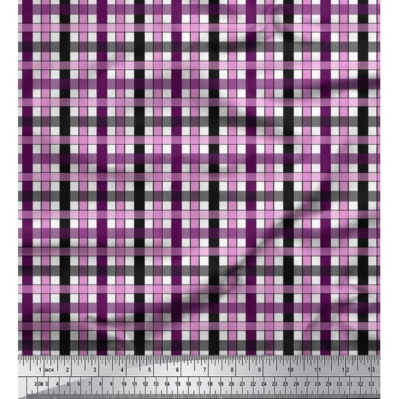 Soimoi Poly Georgette Fabric Window Pane Check Printed Craft Fabric by the Yard 42 Inch Wide