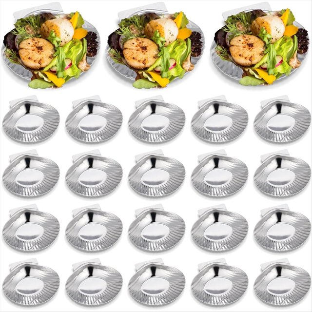 24 Conchas de Acero Inoxidable Reutilizables para Asar A la Parrilla, Multiusos, para Preparar Ostras, Almejas Al Horno, Vieiras y Mariscos.