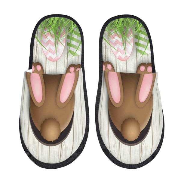 Balery Brown Bunny Pantuflas de Casa de Felpa Silenciosas con Diseño Estampado, Zapatillas Cómodas Antideslizantes de Algodón para Interior-Medium