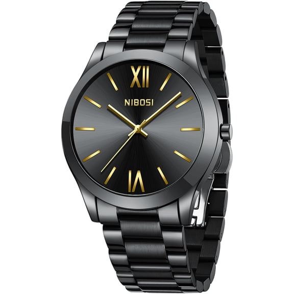 Mens Watches Analog Quartz Stainless Steel Black Watches for Men Waterproof Business Classic Watch Fashion Minimalist Ultra Thin Wrist Watch for Work and Casual Wear