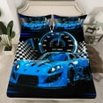 thumbnail image 2 of Manfei Kids Children Sport Car Twin Sheet Sets 3pcs,Geometric Plaid Twin Fitted Sheet Microfiber,Car Theme Breathable Flat Sheet,Super Cozy Room Decor, 2 of 7