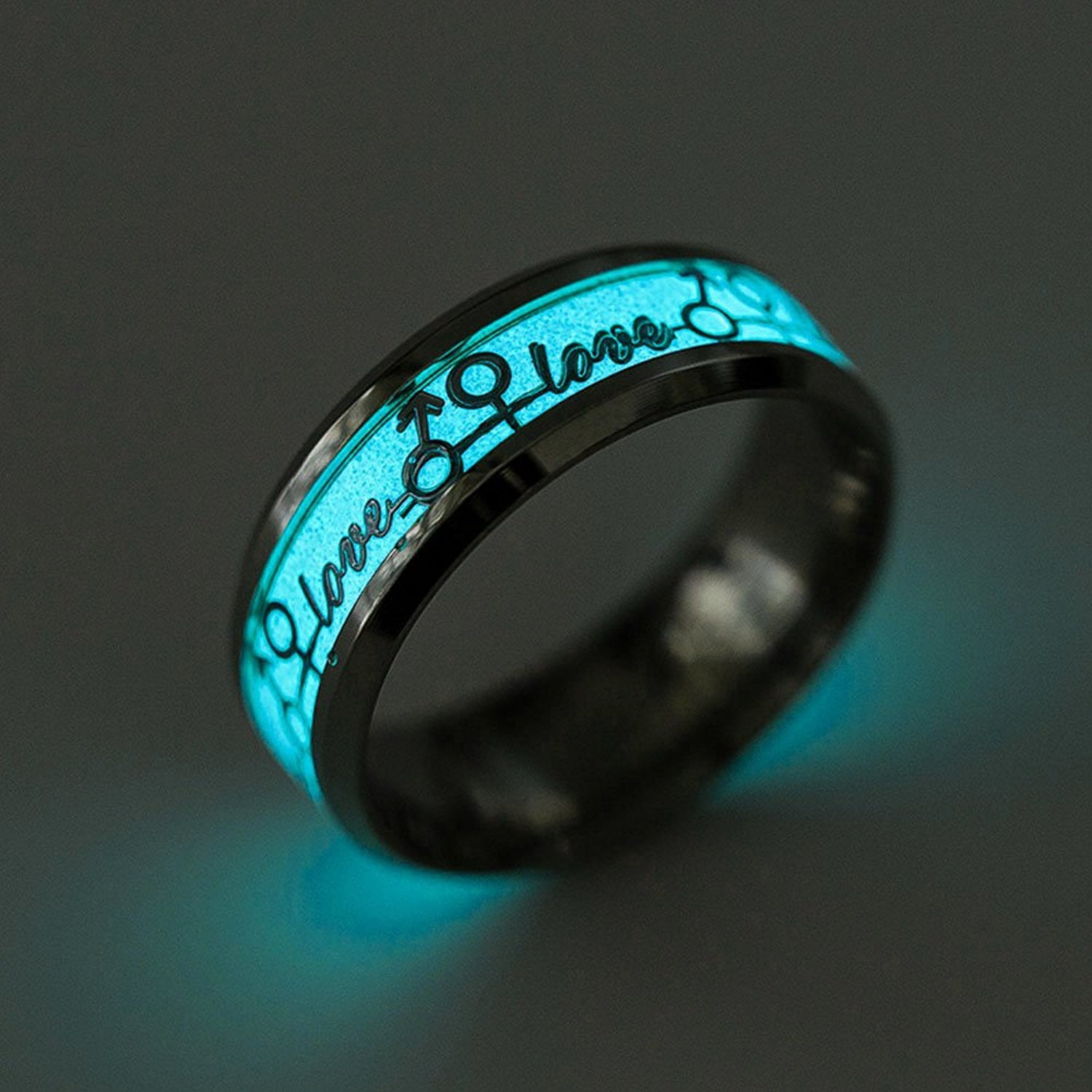Ginger Lyne Collection Glow in The Dark Blue Stainless Steel Wedding Band Ring