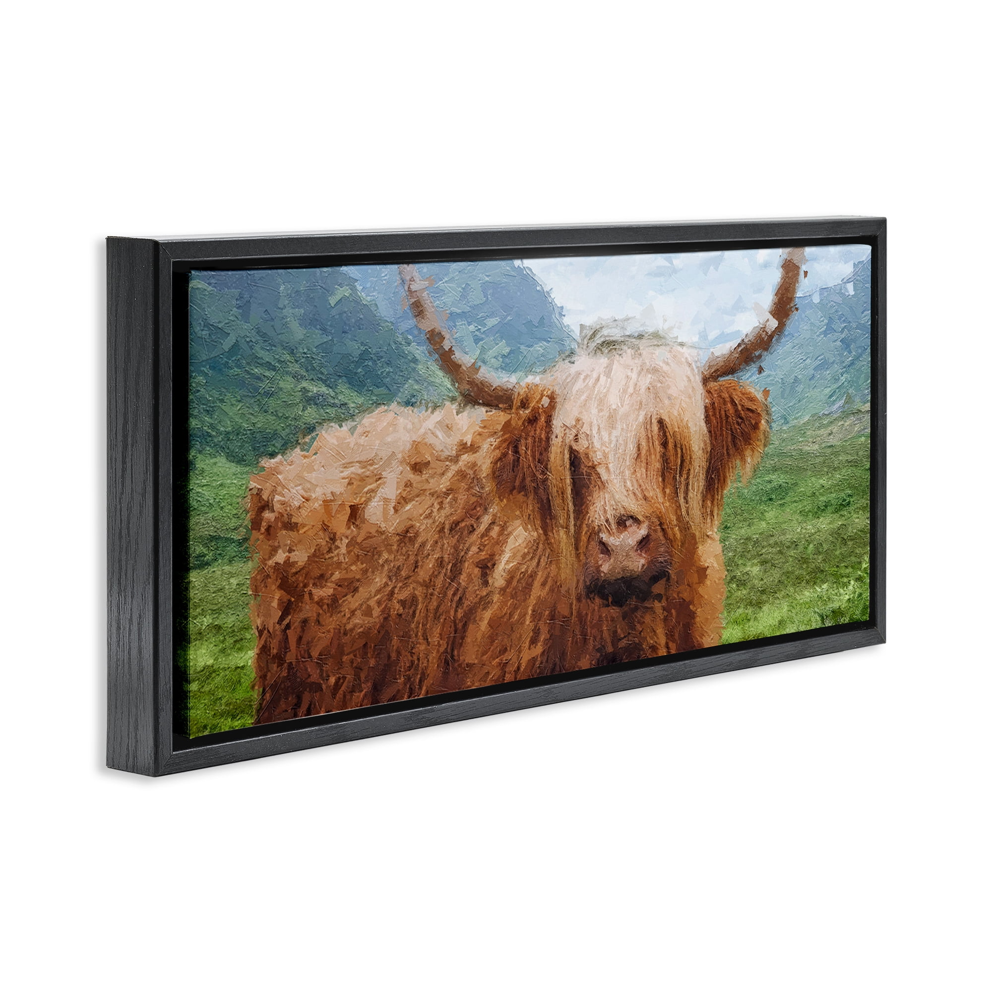 Stupell Industries Impressionist Highland Cattle Animals & Insects Painting Black Floater Framed Canvas Art Print Wall Art, 25 x 11