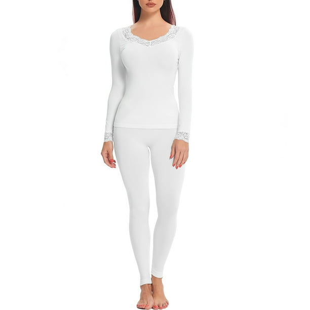 Joyshaper Womens Themal Underwear Long John Set Fleece Lined Top Bottom