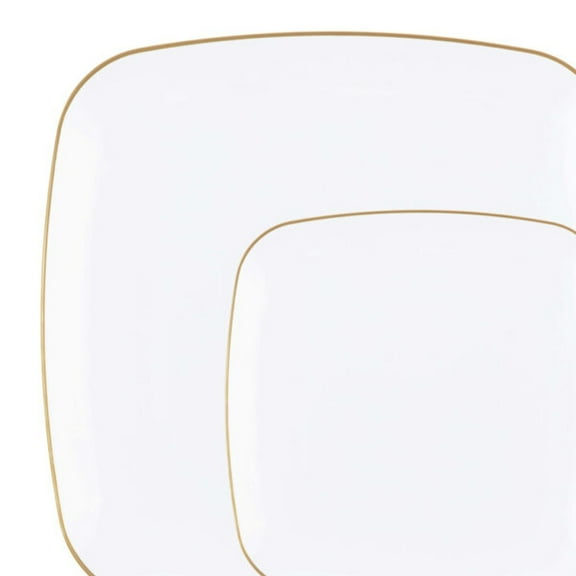 Organic White w/ Gold Rim Square Plastic Banquet / Dinner 10" Party Wedding Plates (120 count)