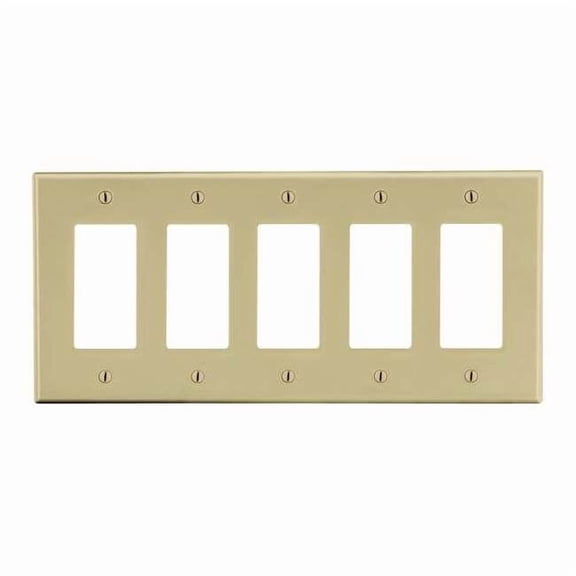 Rocker Wall Plate, Number of Gangs: 5 Plastic, Satin Finish, Ivory