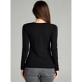 thumbnail image 4 of Emmalise Women's Casual Basic V-Neck Tshirt Long Sleeves Tee Top - Black, L, 4 of 4