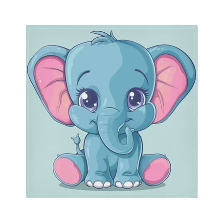 

JSTEL Cute Baby Elephant Cloth Napkins Set of 4 20x20 Inch Washable and Reusable Napkin for Decoupage Dinner Party Everyday Use