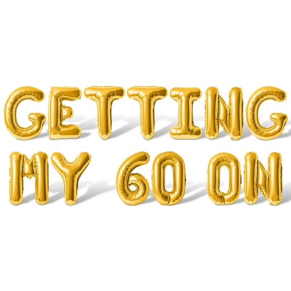Letter Balloons - GETTING MY 60 ON 16" Inch Alphabet Letters Foil Mylar Balloon 60th Birthday Party Banner (Gold)