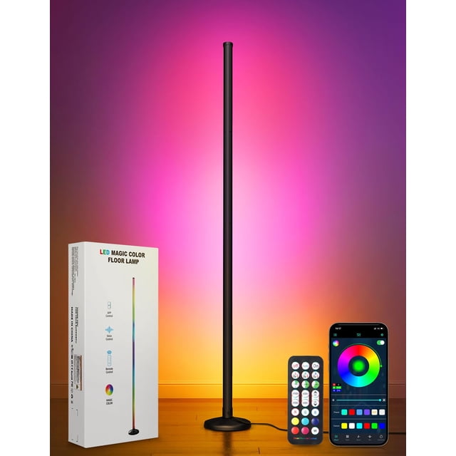 OUTON LED Floor Lamp, 24W RGBCW Corner Lamp with 256 Scenes & 16 Million Colours, Smart APP & Remote Control, Music Sync, Dimmable Colour C