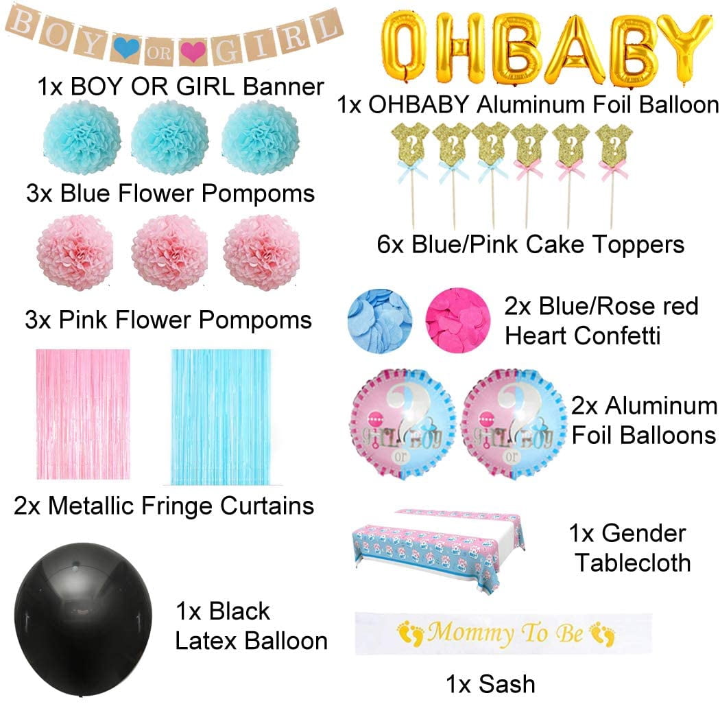 Gender Reveal Party Supplies Kit Blue and Pink (97 Pieces) Baby Boy Or Girl  Gender Reveal Decorations Include Jumbo Confetti Balloon, Assorted Pink and Blue Gender Reveal Balloons, Pink and Blue Tin