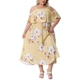 thumbnail image 2 of Vestido Maxi de Verano para Mujer Plus Size con Cuello Cuadrado y Tirantes Ajustables, Mangas Frías, Floral, 1X Amarillo, 2 of 5