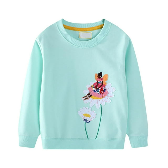 Chandail pour Filles, Haut à Manches Longues avec Imprimé Floral, Chemise Douce à Col Rond pour Tout-Petits et Enfants, Tenue Décontractée et Confortable pour Jouer Quotidiennement