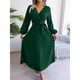 thumbnail image 3 of Escote en V profundo, mangas largas, vestido largo, falda ancha plisada, 3 of 6