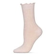thumbnail image 2 of MeMoi Women's Heart Ruffle Cuff Pointelle Crew Socks - Womens - Female, 9-11, Pink Heather, 2 of 3