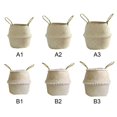 thumbnail image 1 of Foldable Handmade Folding Wicker Grass Weaving White Pattern with Small Plush Balls Flower Basket  Storage Basket for Storing Cosmetics  Dirty Clothes, 1 of 16
