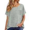 thumbnail image 5 of Htigea Women's Crew Neck Tee Linen Short Sleeve T Shirts Casual Loose Fit Pullover Summer Gauze Tops with Chest Pocket Gray L, 5 of 6