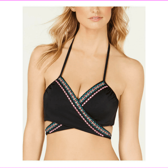Sundazed Women Halter Straps Bra-Sized Wrap Bikini Top, Black, 32DD