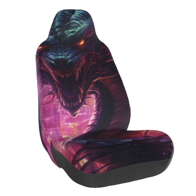 Wukai Neon Futuristic Dragon Full Set Car Seat Covers with Soft Padding Universal Auto Front Seats Protector and Cushion Mat