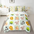 thumbnail image 2 of Manfei Kawaii Elephant Lions 7 Pieces Bedding Comforter Set,Wild Zebra Bear Full Bedding Set,Green White Plaid Fitted Sheet Flat Sheet For Boys Teens,Ultra Soft Home Decor Reversible, 2 of 8